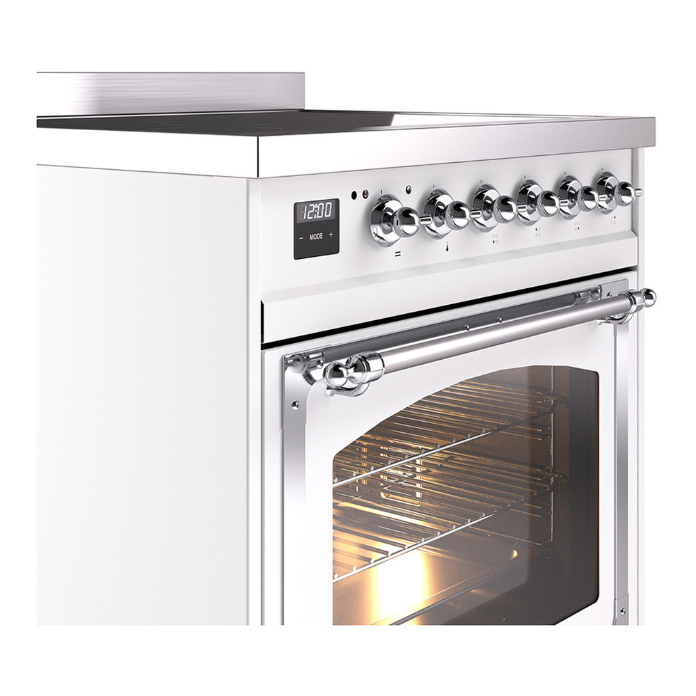 ILVE UNI304NMPWHC Nostalgie II Noblesse 30 inch Induction Range with 4 Elements (Triple Glass Door, White, Chrome) 5 ILVE_UNI304NMPWHC_Nostalgie_II_30"_Induction_Range_details