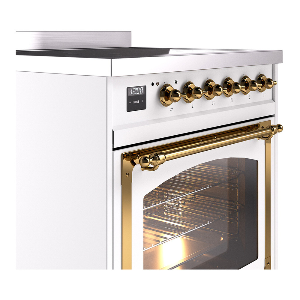 ILVE UNI304NMPWHG Nostalgie II Noblesse 30 inch Induction Range with 4 Elements (Triple Glass Door, White, Brass) 5 ILVE_UNI304NMPWHG_Nostalgie_II_30"_Induction_Range_details