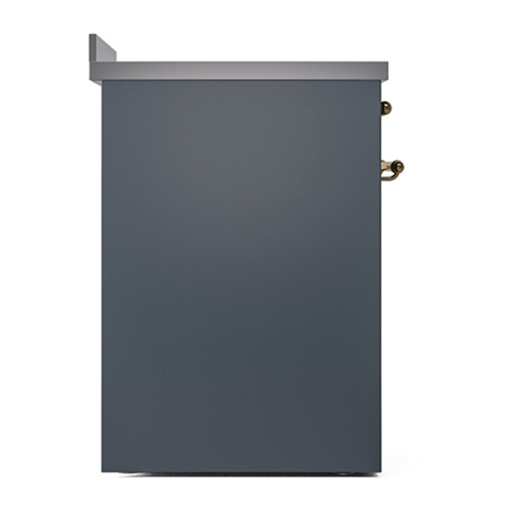 ILVE UNI304QNMPBGG Nostalgie II Noblesse 30 inch Induction Range with 4 Elements (Solid Door, Blue Grey, Brass) 4 ILVE_UNI304QNMPBGG_left_side