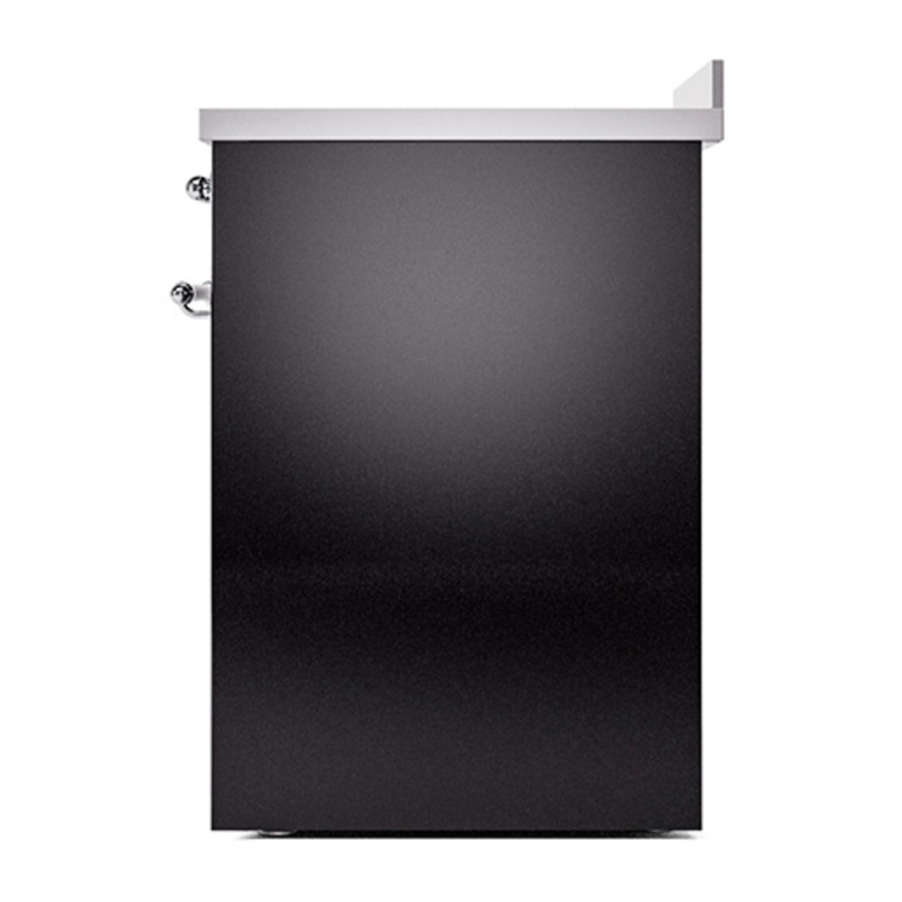 ILVE UNI304QNMPBKC Nostalgie II Noblesse 30 inch Induction Range with 4 Elements (Solid Door, Glossy Black, Chrome) 5 ILVE_UNI304QNMPBKC_right_side