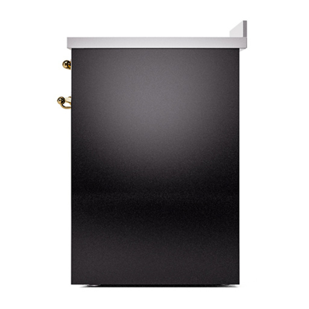 ILVE UNI304QNMPBKG Nostalgie II Noblesse 30 inch Induction Range with 4 Elements (Solid Door, Glossy Black, Brass) 5 ILVE_UNI304QNMPBKG_right_side