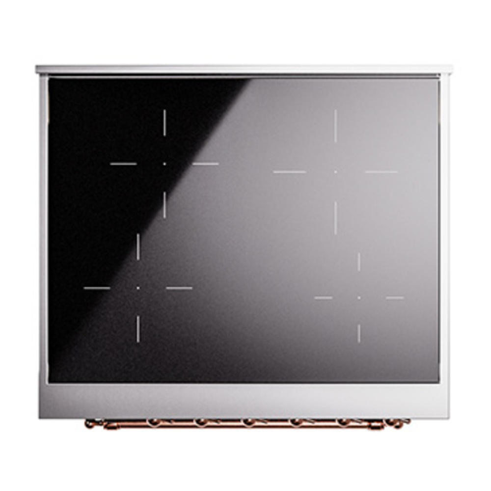 ILVE UNI304QNMPEGP Nostalgie II Noblesse 30 inch Induction Range with 4 Elements (Solid Door, Emerald Green, Copper) 3 ILVE_UNI304QNMPEGP_Nostalgie_II_30"_Induction_Range_top_view