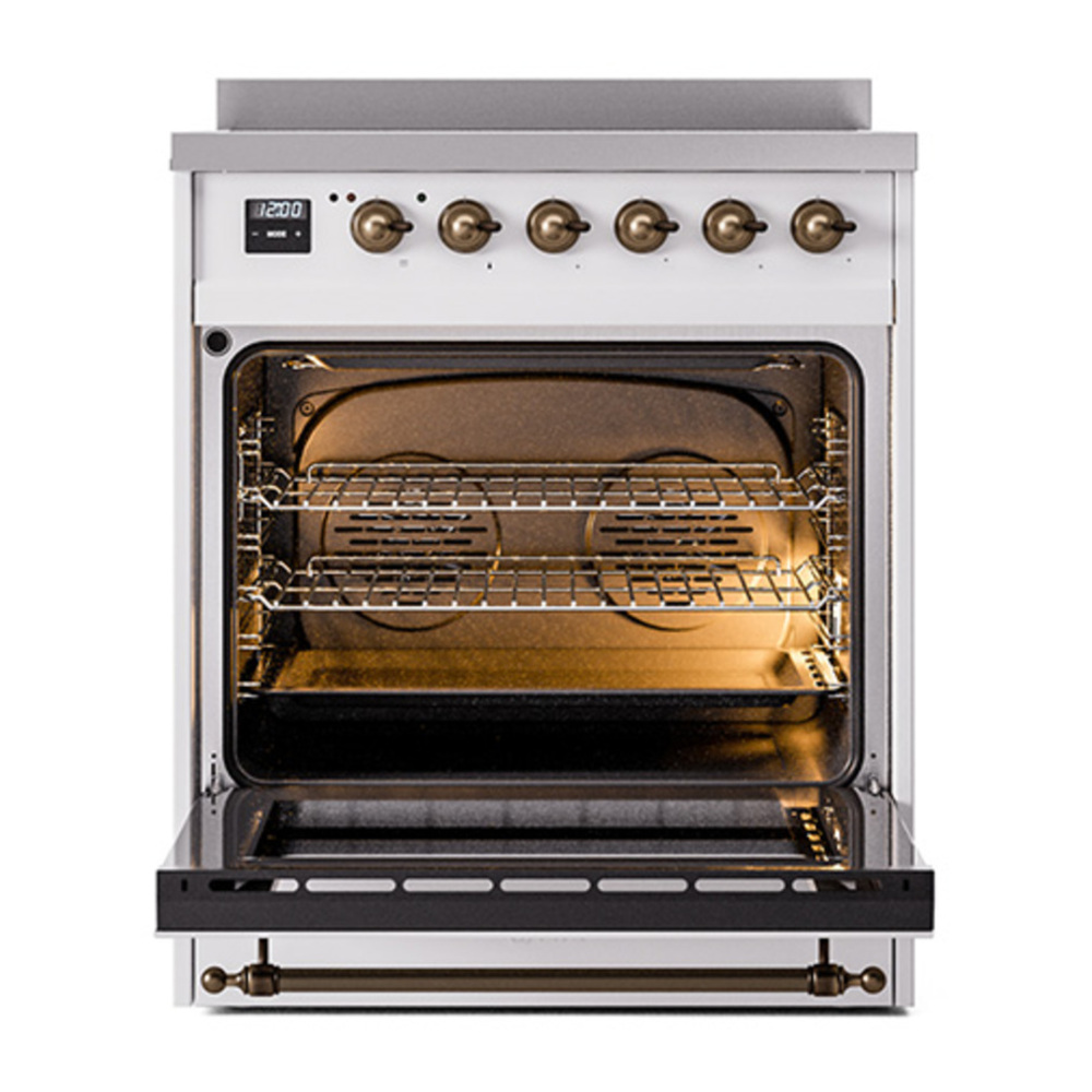 ILVE UNI304QNMPRAB Nostalgie II Noblesse 30 inch Induction Range with 4 Elements (Solid Door, RAL, Burnished) 2 ILVE_UNI304QNMPRAB_Nostalgie_II_30"_Induction_Range_oven_door_opened