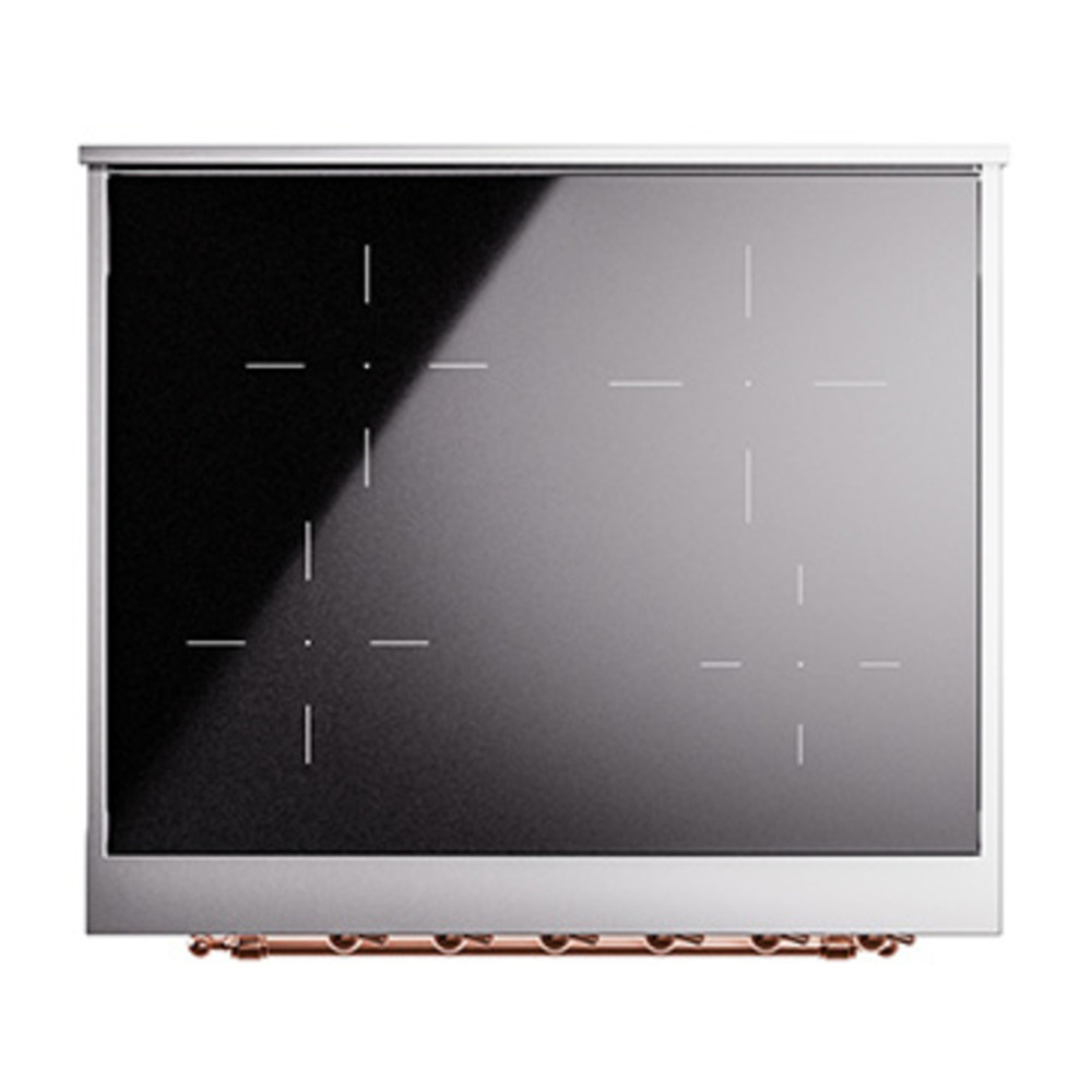 ILVE UNI304QNMPWHP Nostalgie II Noblesse 30 inch Induction Range with 4 Elements (Solid Door, White, Copper) 3 ILVE_UNI304QNMPWHP_Nostalgie_II_30"_Induction_Range_top_view