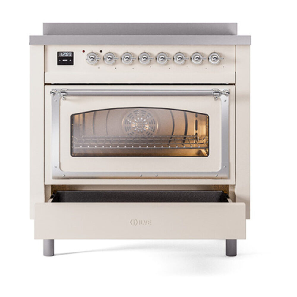 ILVE_UNI366NMPAWC_Nostalgie_II_36"_Induction_Range_drawer_opened