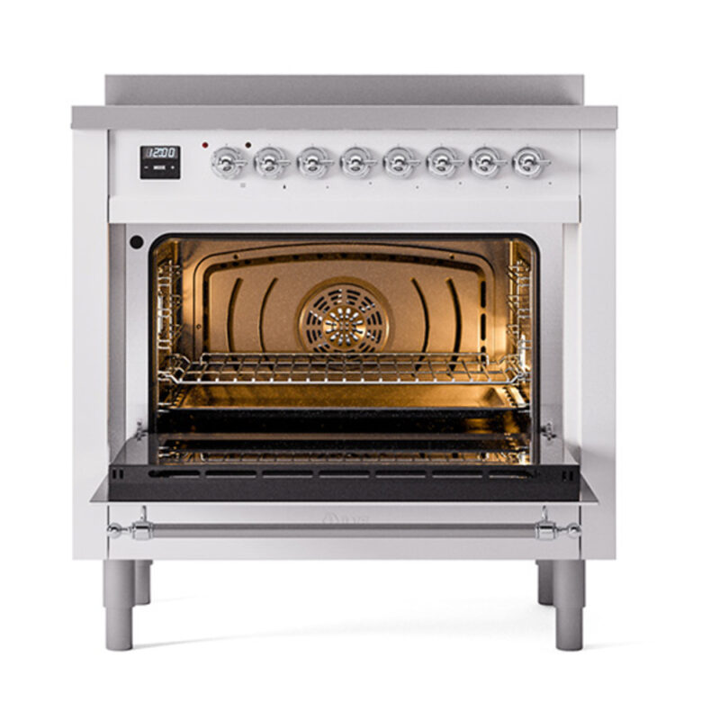 ILVE_UNI366QNMPWHC_Nostalgie_II_36"_Induction_Range_oven_door_opened