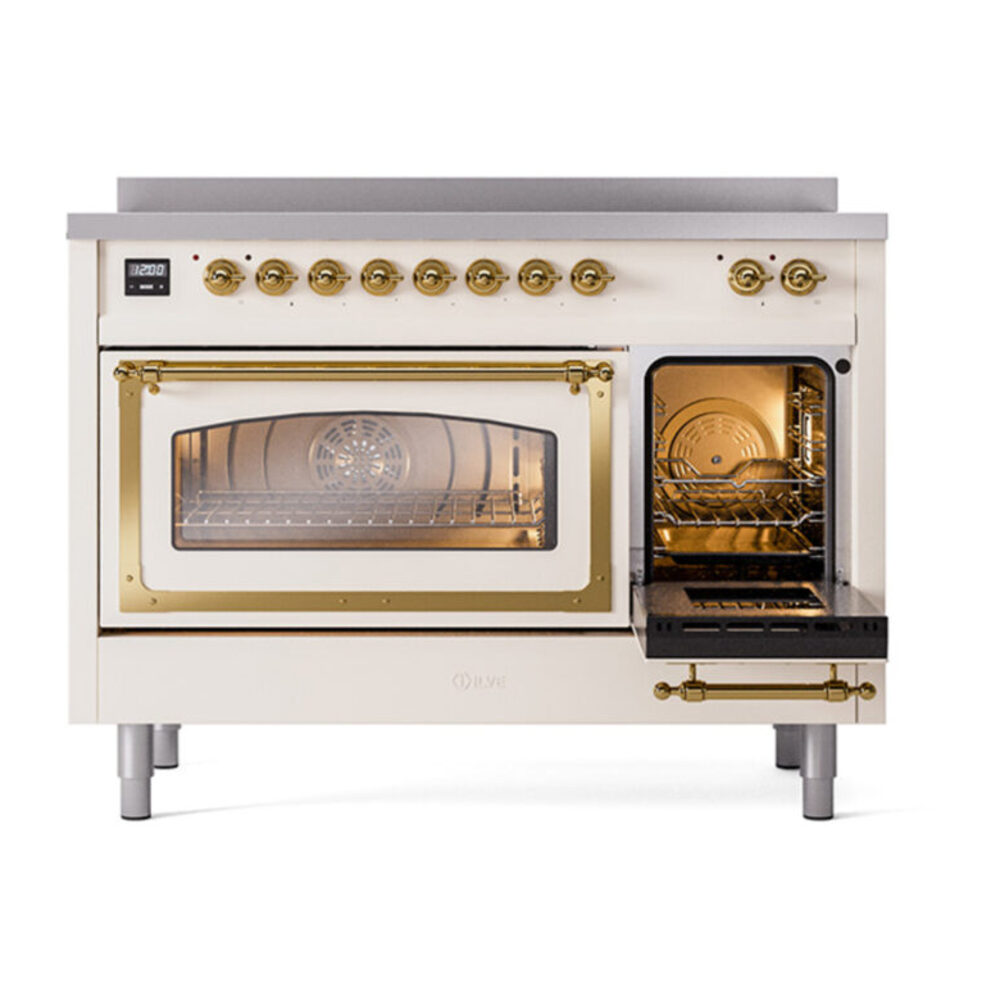 ILVE_UNI486NMPAWG_Nostalgie_II_48"_Induction_Range_side_oven_door_opened