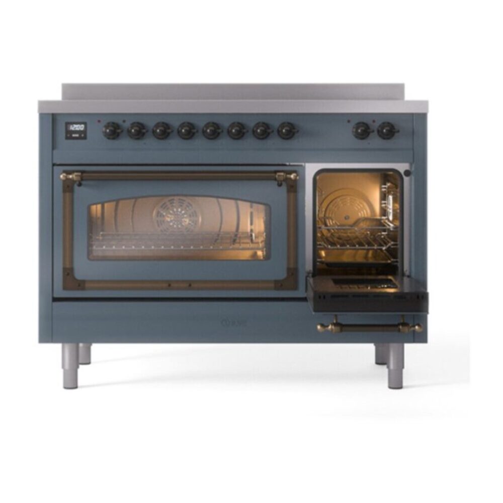 ILVE_UNI486NMPBGB_Nostalgie_II_48"_Induction_Range_side_oven_door_opened