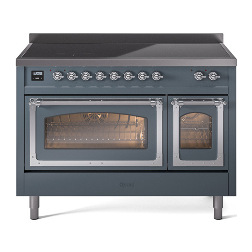 ILVE UNI486NMPBGC Nostalgie II Noblesse 48 inch Induction Range with 6 Elements (Triple Glass Door, Blue Grey, Chrome) 1 UNI486NMPBGC