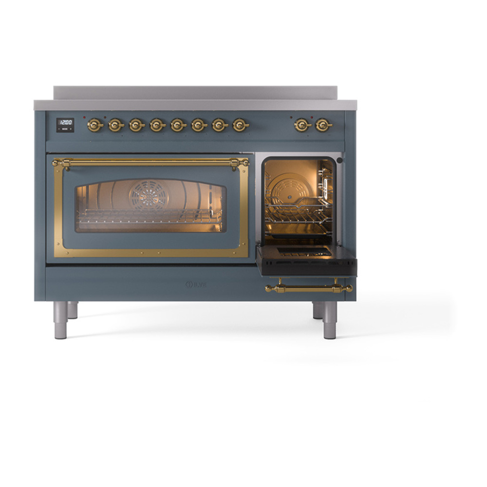 ILVE_UNI486NMPBGG_Nostalgie_II_48"_Induction_Range_side_oven_door_opened