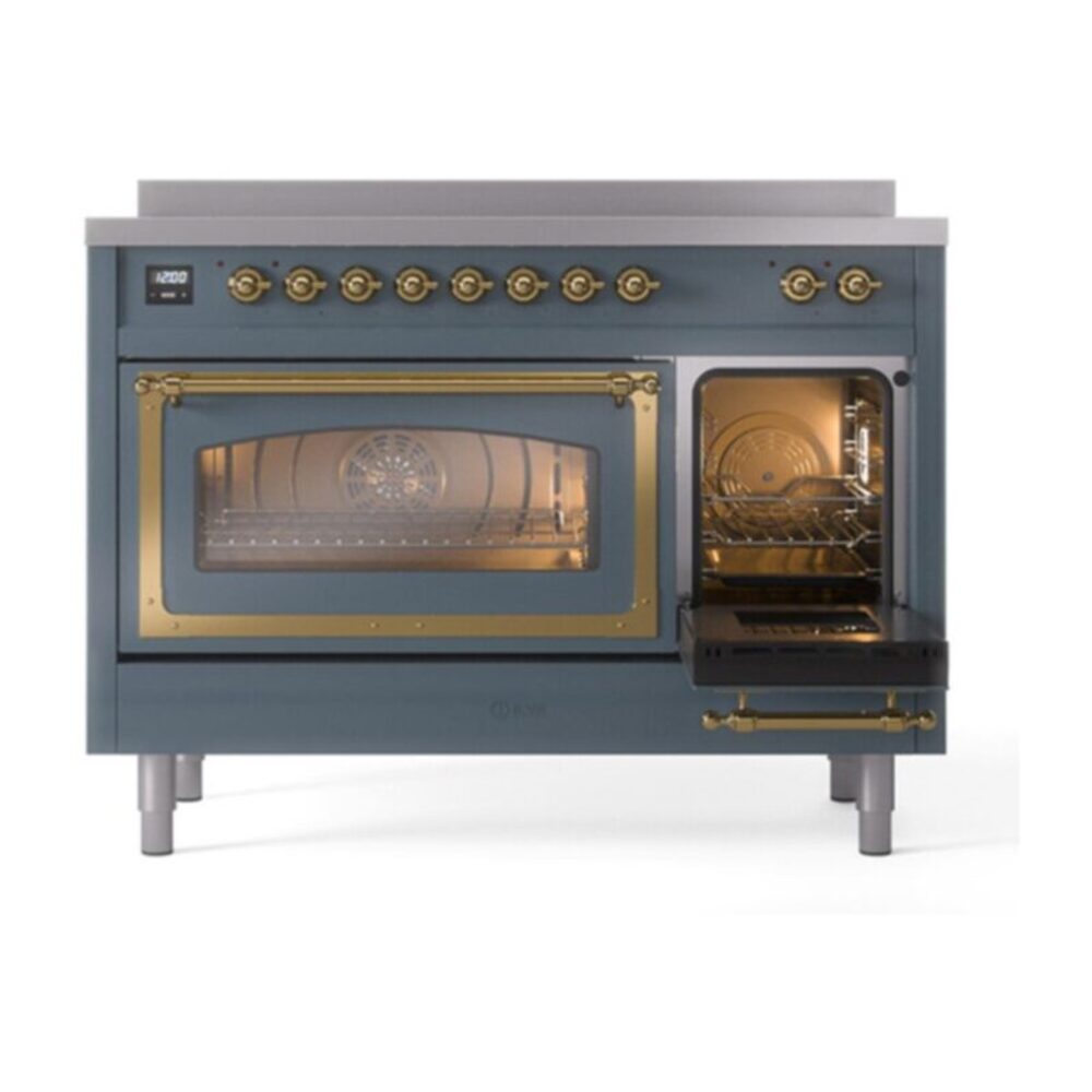 ILVE_UNI486NMPBGG_Nostalgie_II_48"_Induction_Range_side_oven_door_opened