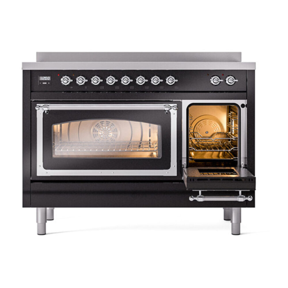 ILVE_UNI486NMPBKC_Nostalgie_II_48"_Induction_Range_side_oven_door_opened