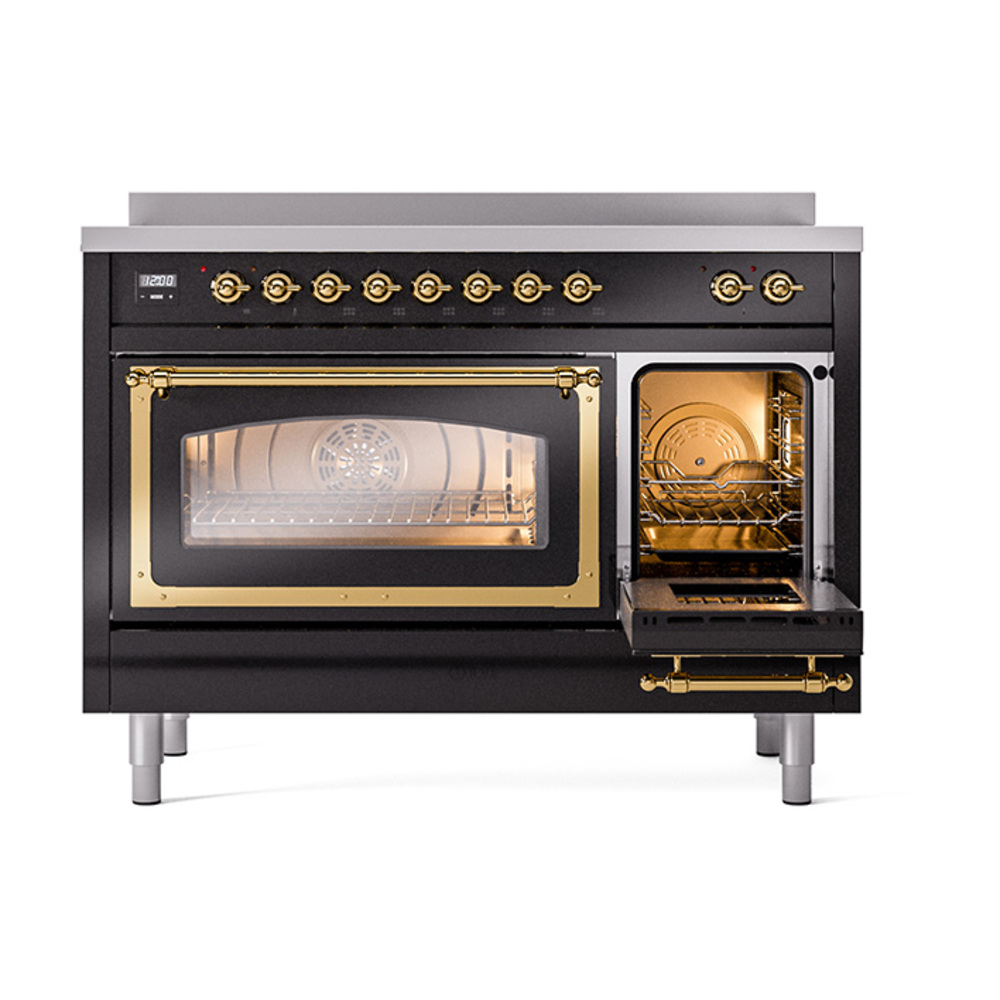 ILVE_UNI486NMPBKG_Nostalgie_II_48"_Induction_Range_side_oven_door_opened