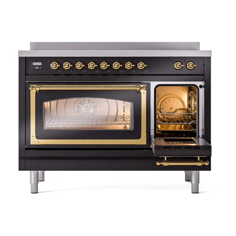 ILVE_UNI486NMPBKG_Nostalgie_II_48"_Induction_Range_side_oven_door_opened