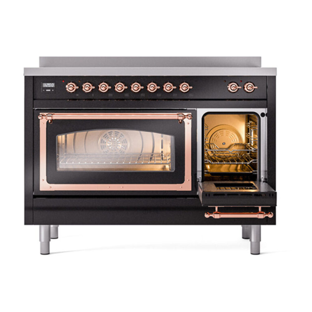 ILVE_UNI486NMPBKP_Nostalgie_II_48"_Induction_Range_side_oven_door_opened