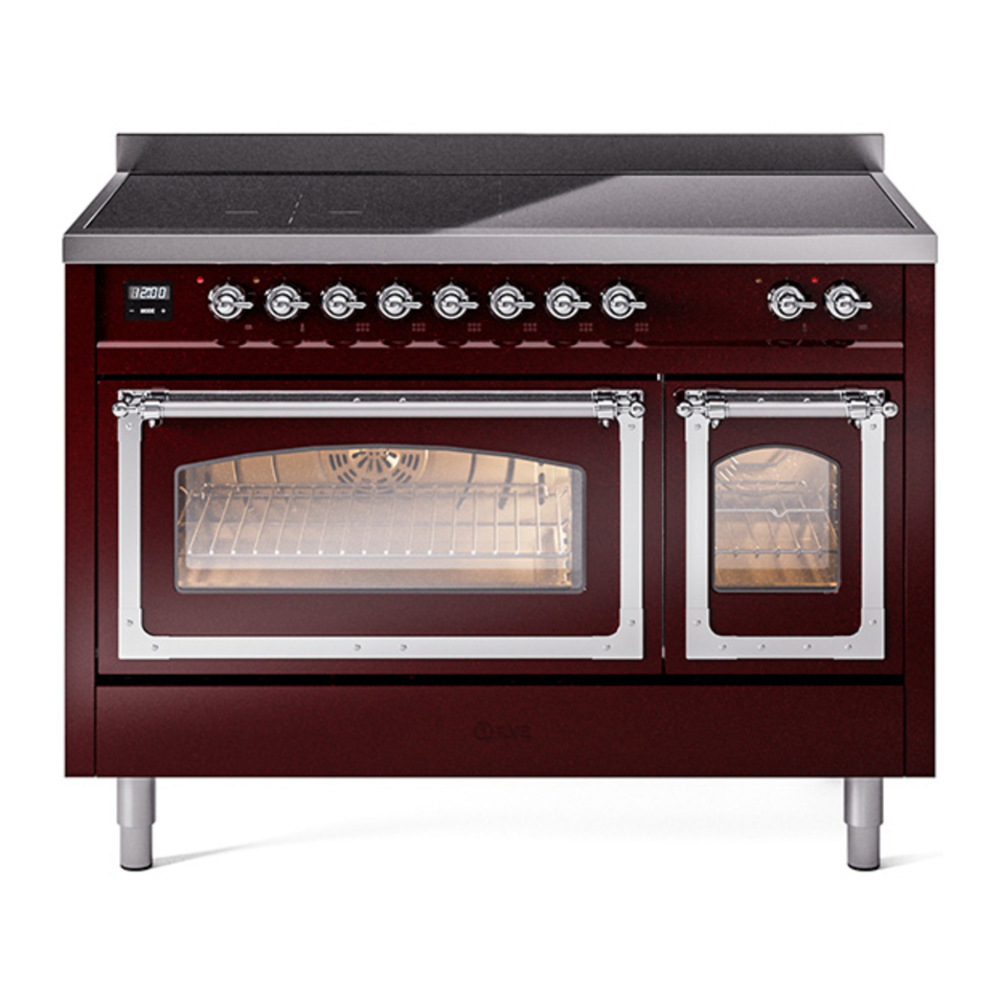 ILVE UNI486NMPBUC Nostalgie II Noblesse 48 inch Induction Range with 6 Elements (Triple Glass Door, Burgundy, Chrome) 1 UNI486NMPBUC
