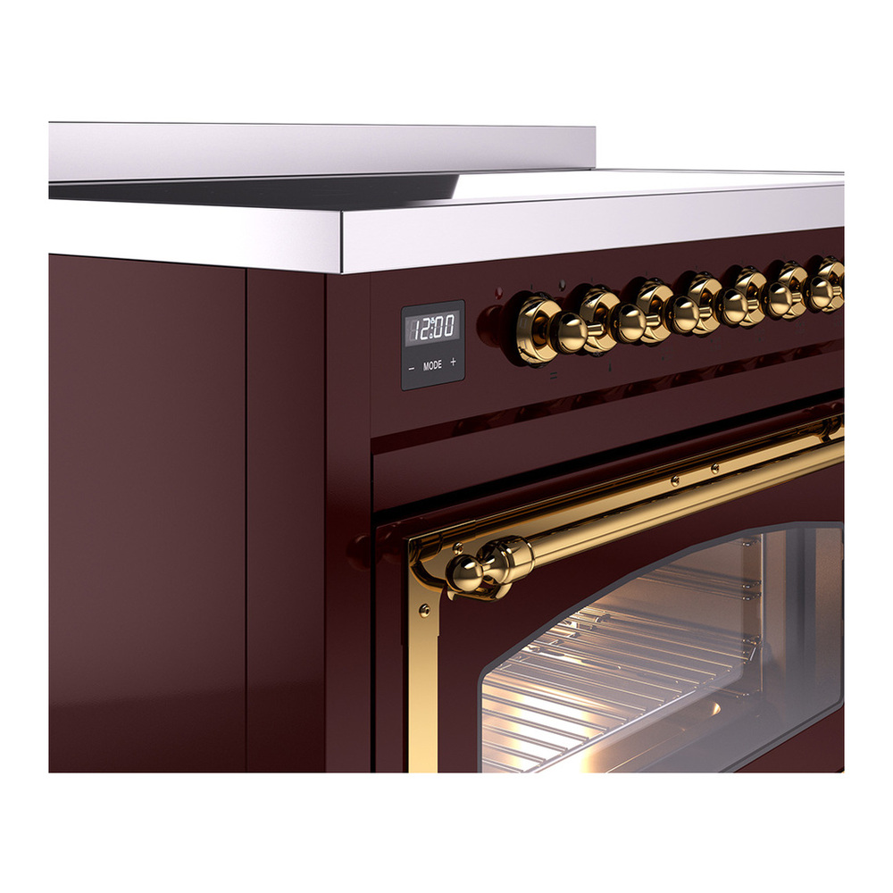 ILVE UNI486NMPBUG Nostalgie II Noblesse 48 inch Induction Range with 6 Elements (Triple Glass Door, Burgundy, Brass) 8 ILVE_UNI486NMPBUG_Nostalgie_II_48"_Induction_Range_details