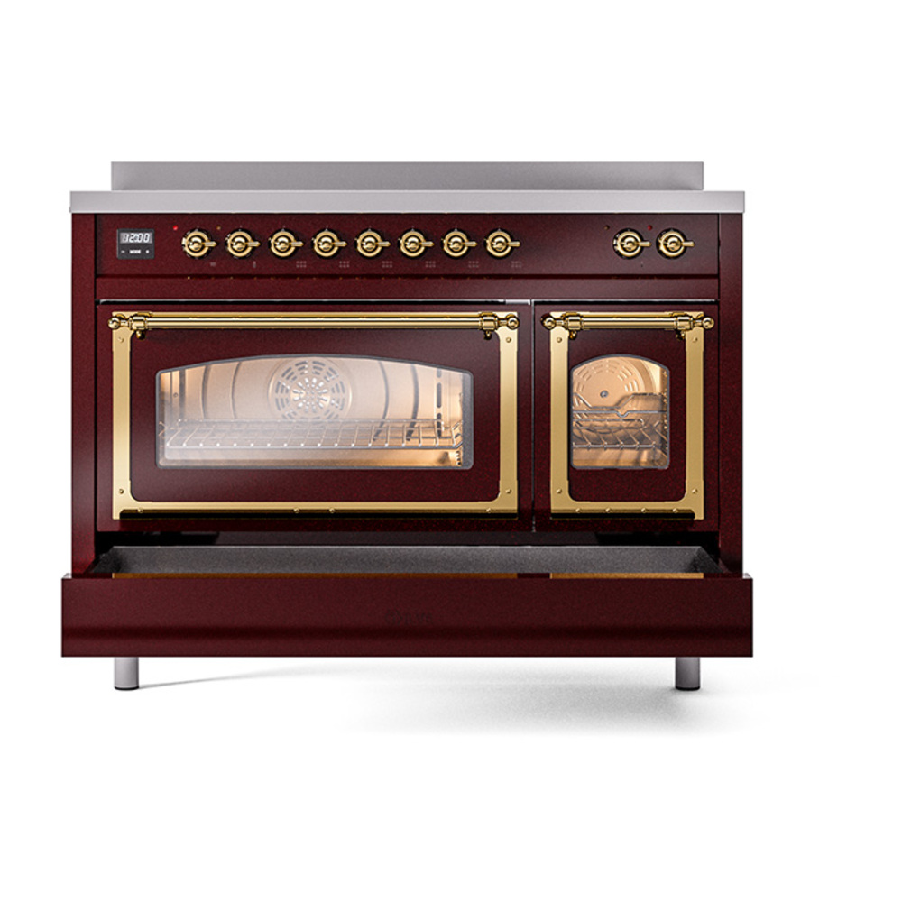 ILVE_UNI486NMPBUG_Nostalgie_II_48"_Induction_Range_side_oven_door_opened
