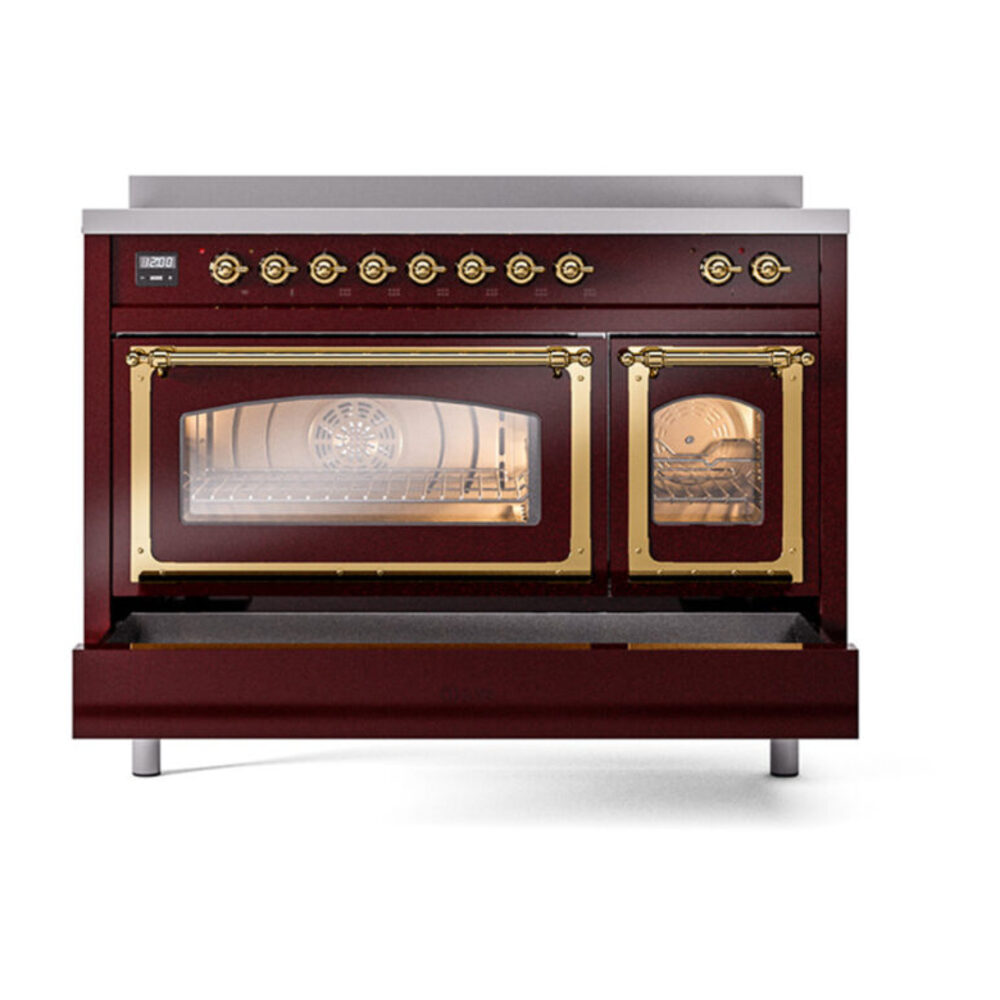 ILVE_UNI486NMPBUG_Nostalgie_II_48"_Induction_Range_side_oven_door_opened