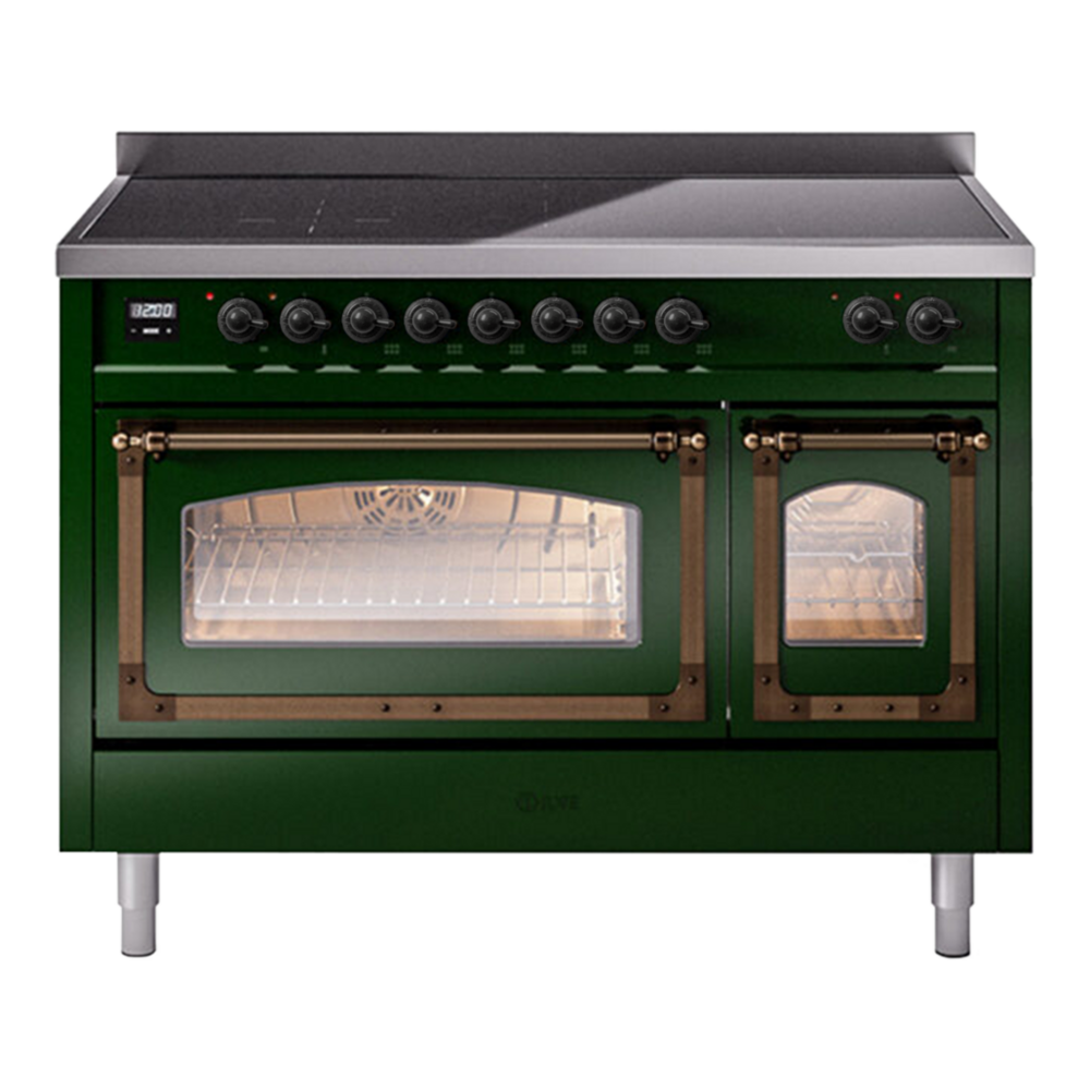 ILVE UNI486NMPEGB Nostalgie II Noblesse 48 inch Induction Range with 6 Elements (Triple Glass Door, Emerald Green, Burnished) 1 UNI486NMPEGB