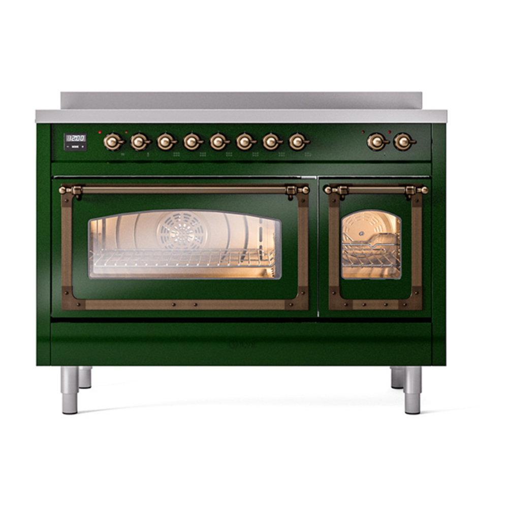 ILVE UNI486NMPEGB Nostalgie II Noblesse 48 inch Induction Range with 6 Elements (Triple Glass Door, Emerald Green, Burnished) 3 ILVE_UNI486NMPEGB_Nostalgie_II_48"_Induction_Range_front_view