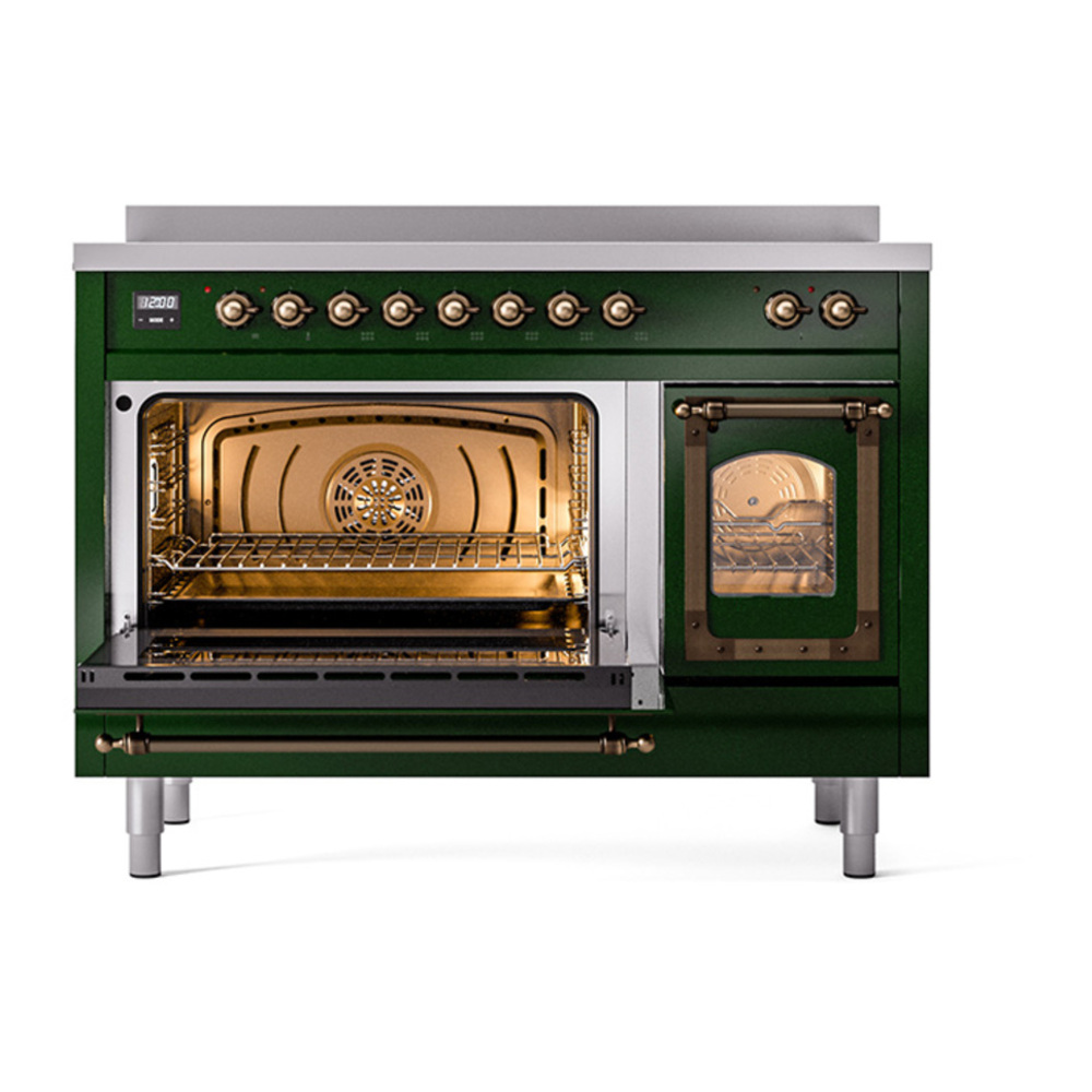 ILVE UNI486NMPEGB Nostalgie II Noblesse 48 inch Induction Range with 6 Elements (Triple Glass Door, Emerald Green, Burnished) 5 ILVE_UNI486NMPEGB_Nostalgie_II_48"_Induction_Range_main_oven_door_opened