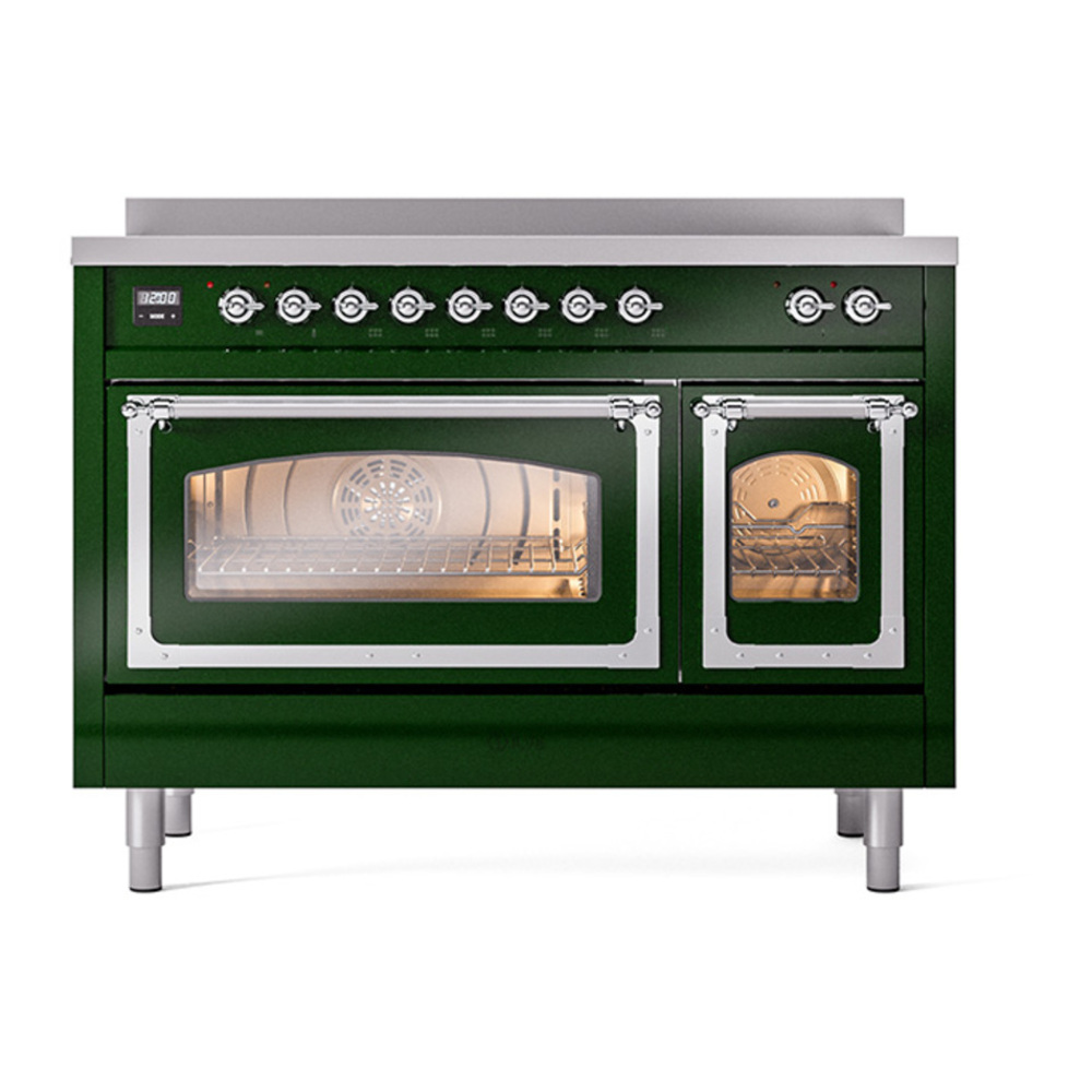 ILVE UNI486NMPEGC Nostalgie II Noblesse 48 inch Induction Range with 6 Elements (Triple Glass Door, Emerald Green, Chrome) 3 ILVE_UNI486NMPEGC_Nostalgie_II_48"_Induction_Range_front_view