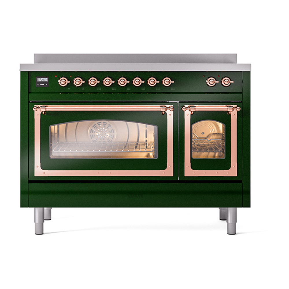 ILVE UNI486NMPEGP Nostalgie II Noblesse 48 inch Induction Range with 6 Elements (Triple Glass Door, Emerald Green, Copper) 3 ILVE_UNI486NMPEGP_Nostalgie_II_48"_Induction_Range_front_view