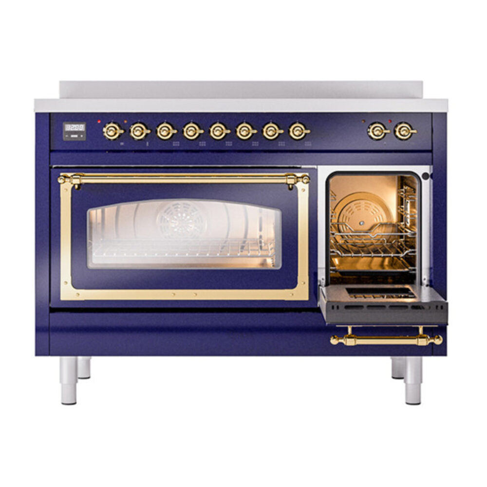 ILVE_UNI486NMPMBG_Nostalgie_II_48"_Induction_Range_side_oven_door_opened