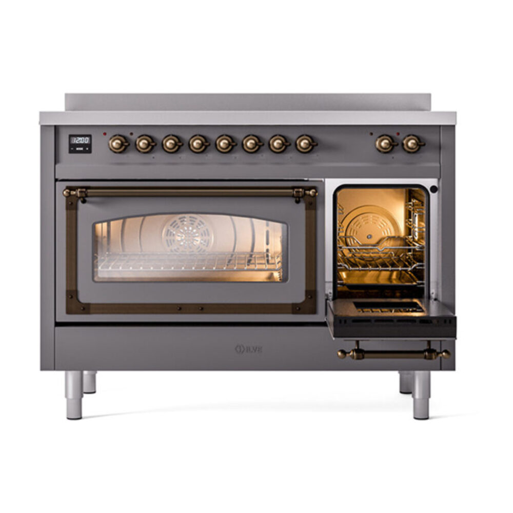 ILVE_UNI486NMPMGB_Nostalgie_II_48"_Induction_Range_side_oven_door_opened