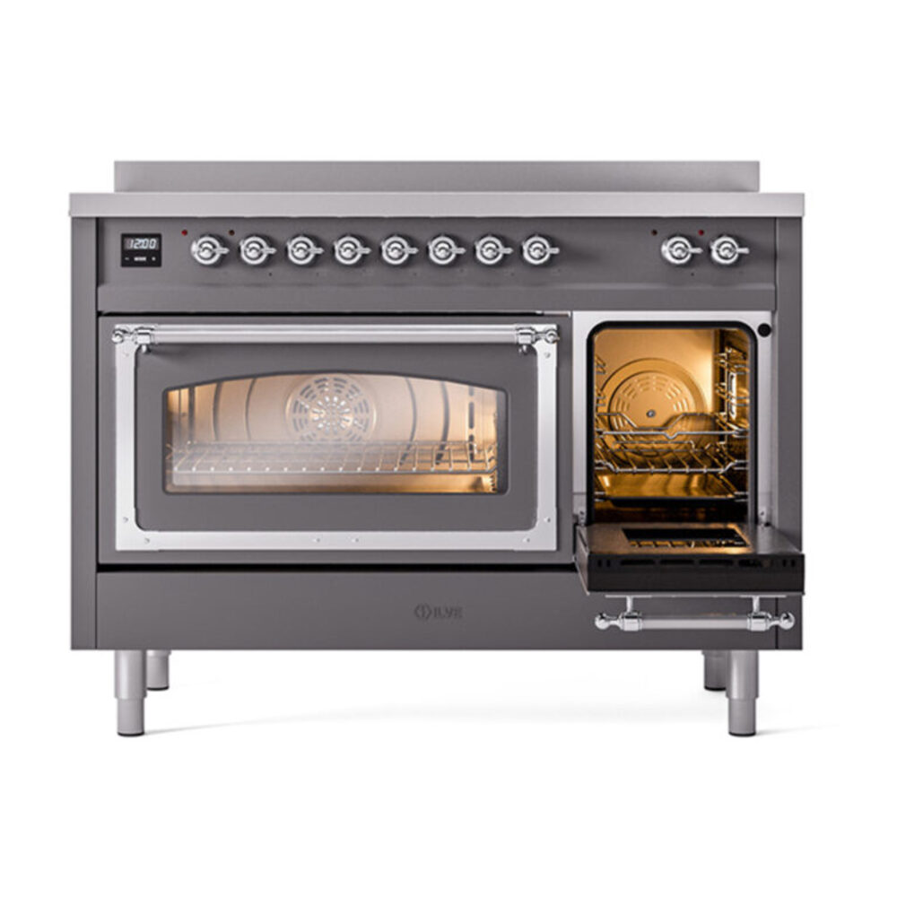 ILVE_UNI486NMPMGC_Nostalgie_II_48"_Induction_Range_side_oven_door_opened
