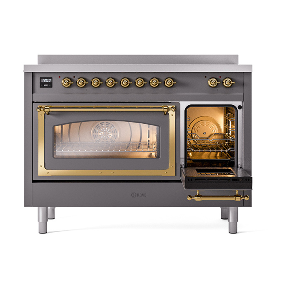ILVE_UNI486NMPMGG_Nostalgie_II_48"_Induction_Range_side_oven_door_opened