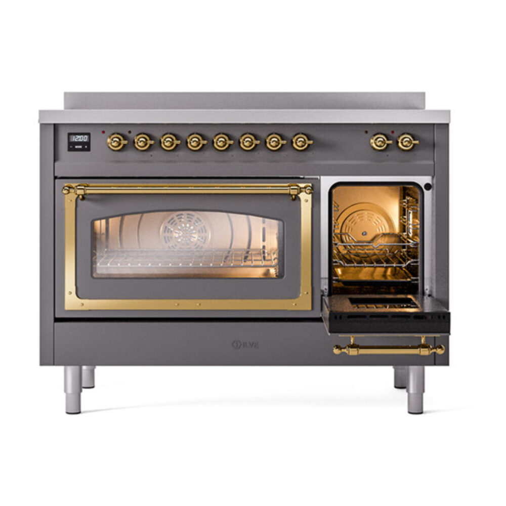 ILVE_UNI486NMPMGG_Nostalgie_II_48"_Induction_Range_side_oven_door_opened
