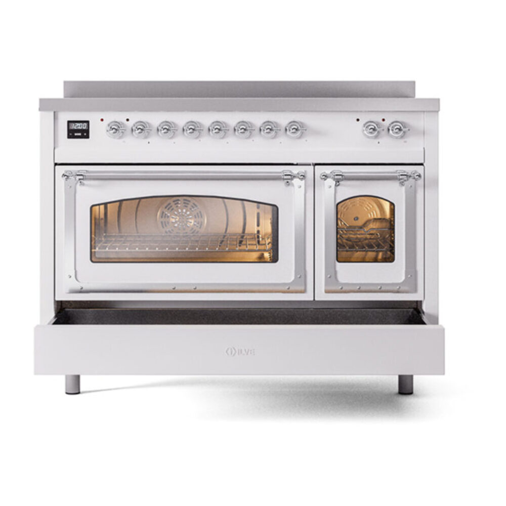 ILVE_UNI486NMPWHC_Nostalgie_II_48"_Induction_Range_drawer_opened