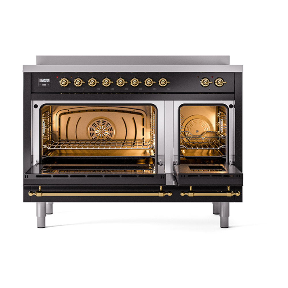 ILVE_UNI486QNMPBKG_Nostalgie_II_48"_Induction_Range_oven_door_opened