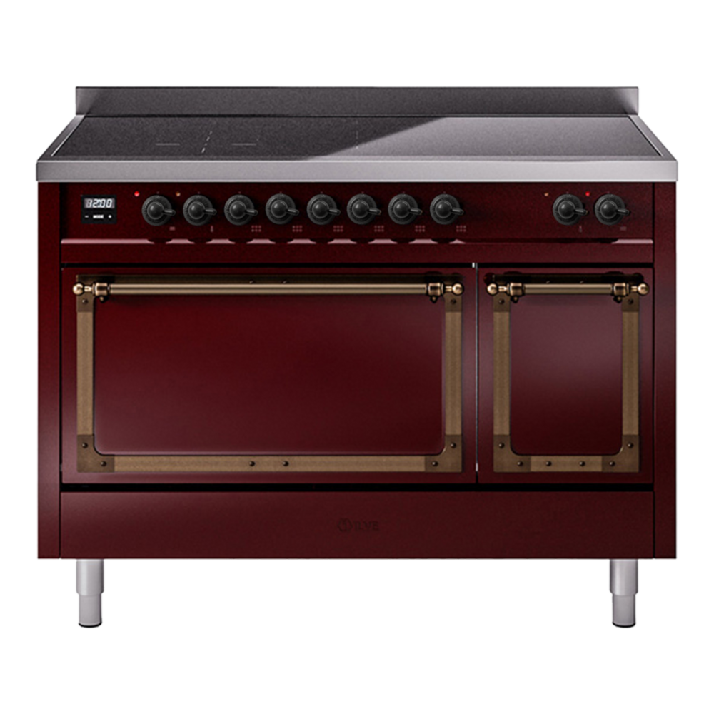 ILVE UNI486QNMPBUB Nostalgie II Noblesse 48 inch Induction Range with 6 Elements (Solid Door, Burgundy, Burnished) 1 UNI486QNMPBUB