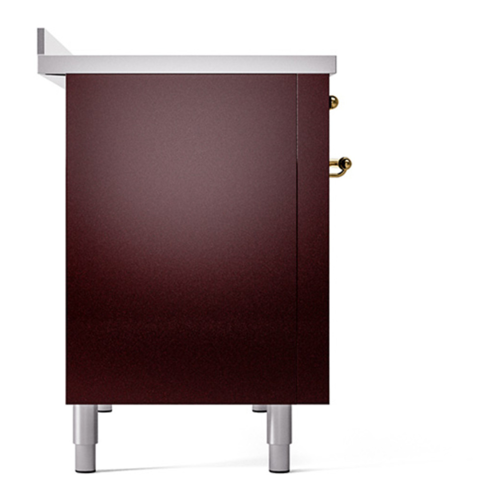 ILVE UNI486QNMPBUG Nostalgie II Noblesse 48 inch Induction Range with 6 Elements (Solid Door, Burgundy, Brass) 4 ILVE_UNI486QNMPBUG_left_side