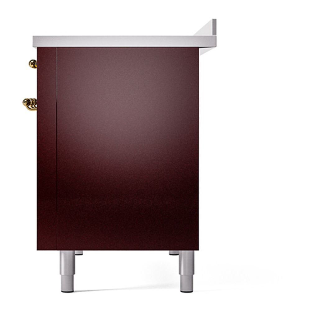 ILVE UNI486QNMPBUG Nostalgie II Noblesse 48 inch Induction Range with 6 Elements (Solid Door, Burgundy, Brass) 5 ILVE_UNI486QNMPBUG_right_side