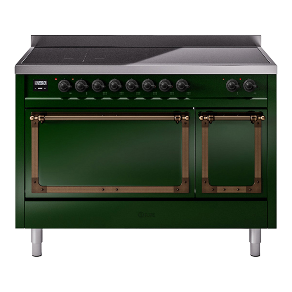ILVE UNI486QNMPEGB Nostalgie II Noblesse 48 inch Induction Range with 6 Elements (Solid Door, Emerald Green, Burnished) 1 UNI486QNMPEGB
