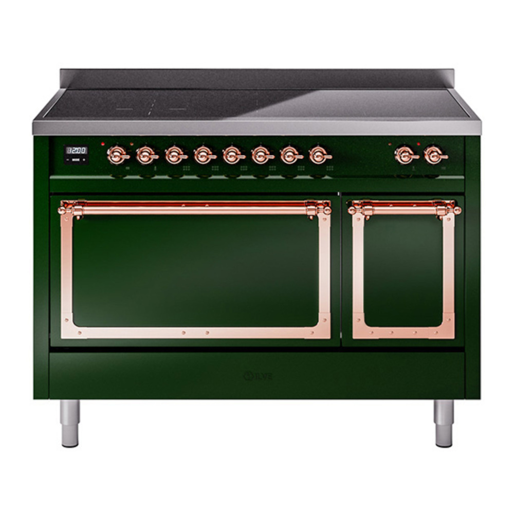 ILVE UNI486QNMPEGP Nostalgie II Noblesse 48 inch Induction Range with 6 Elements (Solid Door, Emerald Green, Copper) 1 UNI486QNMPEGP