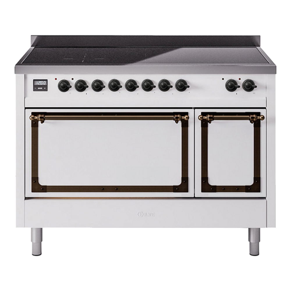 ILVE UNI486QNMPWHB Nostalgie II Noblesse 48 inch Induction Range with 6 Elements (Solid Door, White, Burnished) 1 UNI486QNMPWHB