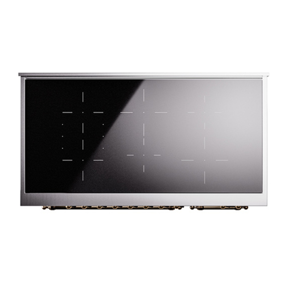ILVE UNI486QNMPWHB Nostalgie II Noblesse 48 inch Induction Range with 6 Elements (Solid Door, White, Burnished) 3 ILVE_UNI486QNMPWHB_Nostalgie_II_48"_Induction_Range_top_view