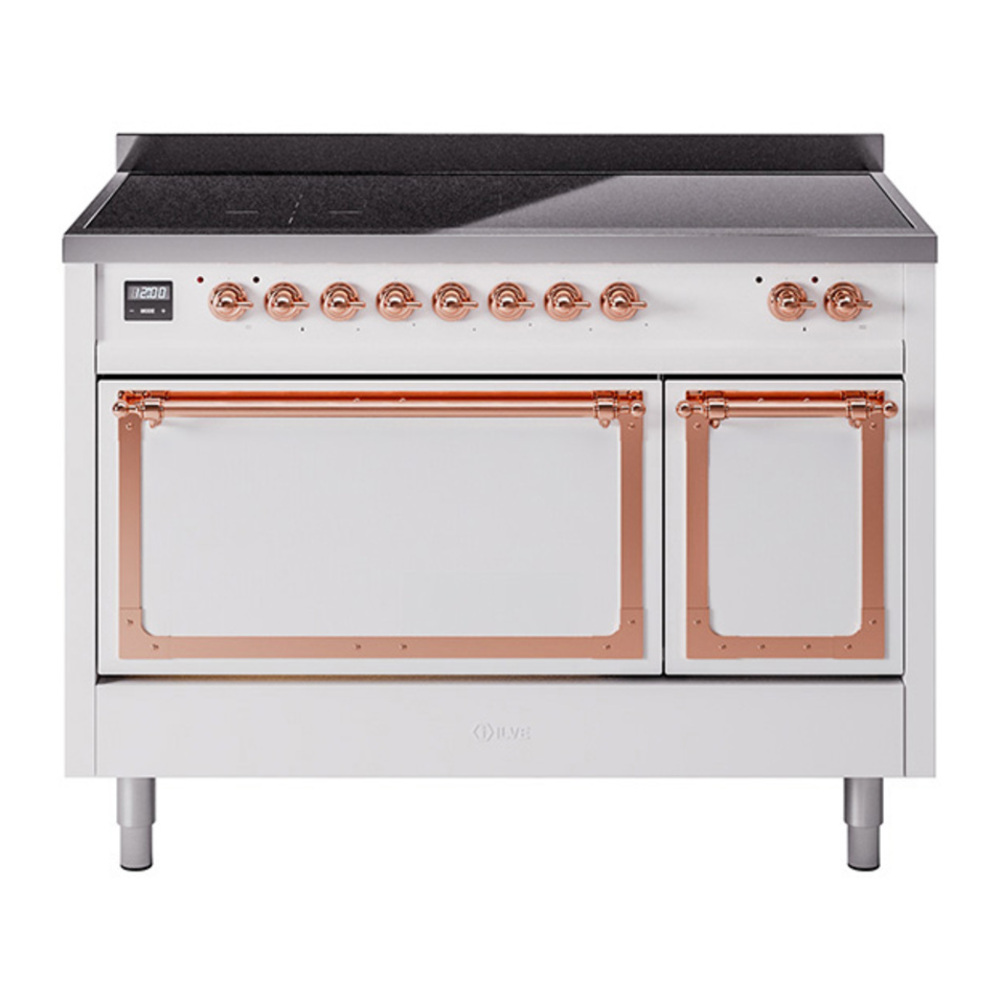 ILVE UNI486QNMPWHP Nostalgie II Noblesse 48 inch Induction Range with 6 Elements (Solid Door, White, Copper) 1 UNI486QNMPWHP