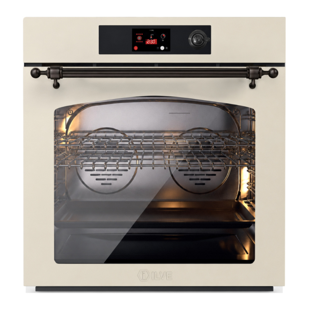 ILVE UOV30NTPYAWB Nostalgie II 30 inch Pyrolytic Single Wall Oven with 4.4 cu. ft. Capacity (Antique White, Burnished) 1 UOV30NTPYAWB