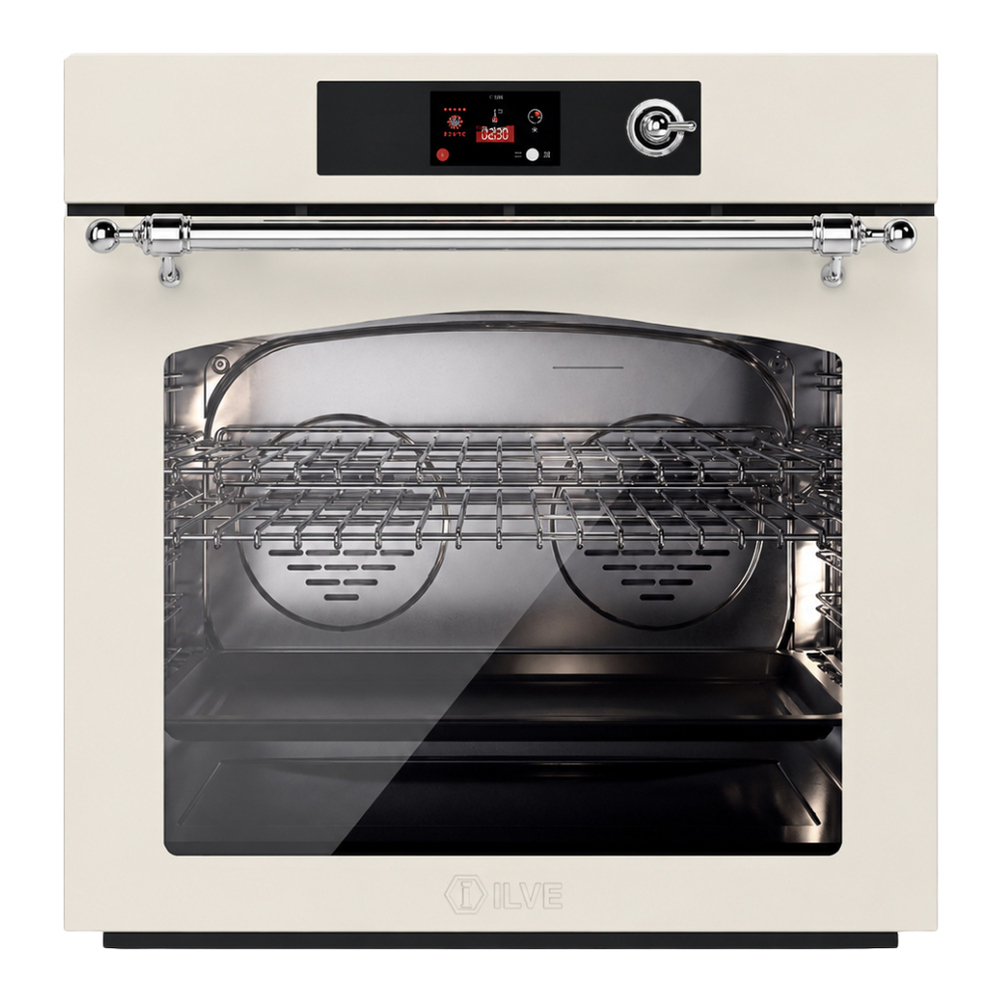 ILVE UOV30NTPYAWC Nostalgie II 30 inch Pyrolytic Single Wall Oven with 4.4 cu. ft. Capacity (Antique White, Chrome) 1 UOV30NTPYAWC