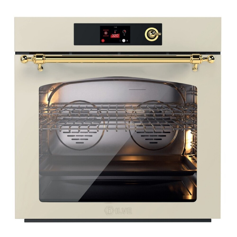 ILVE UOV30NTPYAWG Nostalgie II 30 inch Pyrolytic Single Wall Oven with 4.4 cu. ft. Capacity (Antique White, Brass) 1 UOV30NTPYAWG