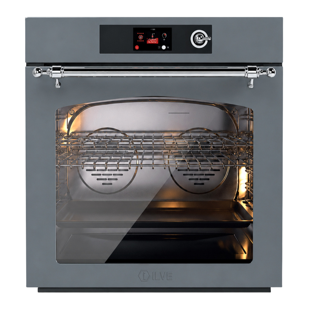 ILVE UOV30NTPYBGC Nostalgie II 30 inch Pyrolytic Single Wall Oven with 4.4 cu. ft. Capacity (Blue Grey, Chrome) 1 UOV30NTPYBGC
