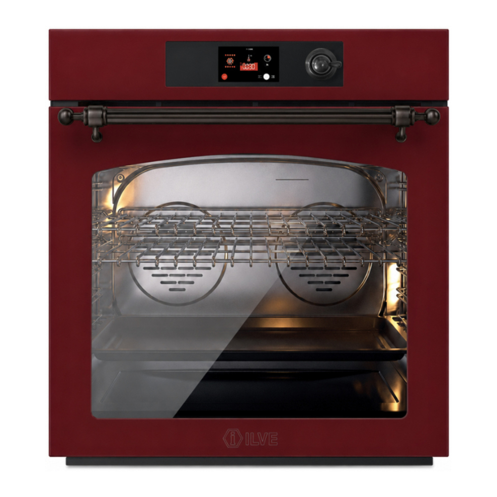 ILVE UOV30NTPYBUB Nostalgie II 30 inch Pyrolytic Single Wall Oven with 4.4 cu. ft. Capacity (Burgundy, Burnished) 1 UOV30NTPYBUB