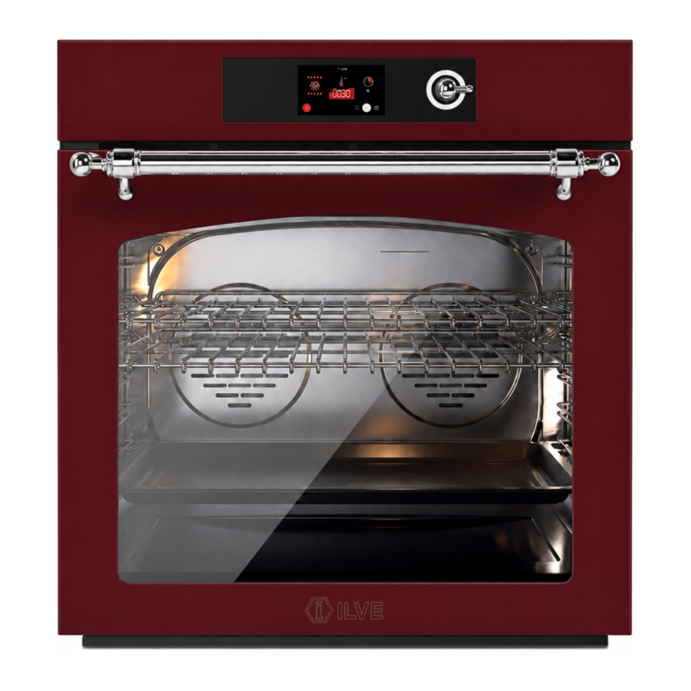 ILVE UOV30NTPYBUC Nostalgie II 30 inch Pyrolytic Single Wall Oven with 4.4 cu. ft. Capacity (Burgundy, Chrome) 1 UOV30NTPYBUC