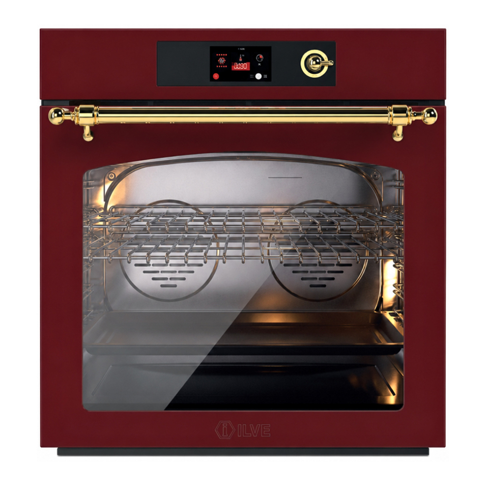 ILVE UOV30NTPYBUG Nostalgie II 30 inch Pyrolytic Single Wall Oven with 4.4 cu. ft. Capacity (Burgundy, Brass) 1 UOV30NTPYBUG
